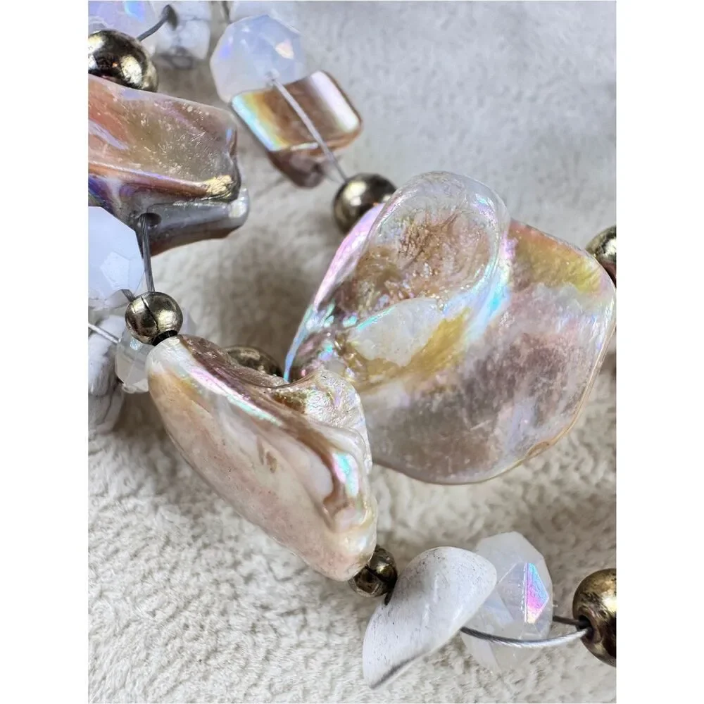 Vintage Mother Of Pearl Shell Multi-Strand Necklace with Earrings